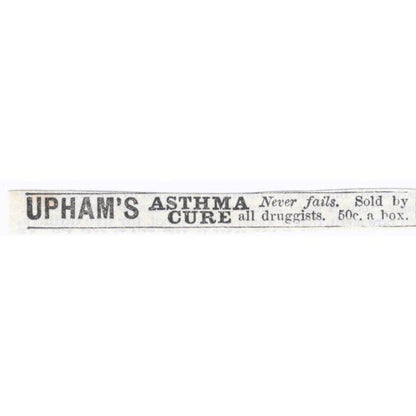 Upham's Asthma Cure - Victorian Ad 1878 Original TJ7-L2-1