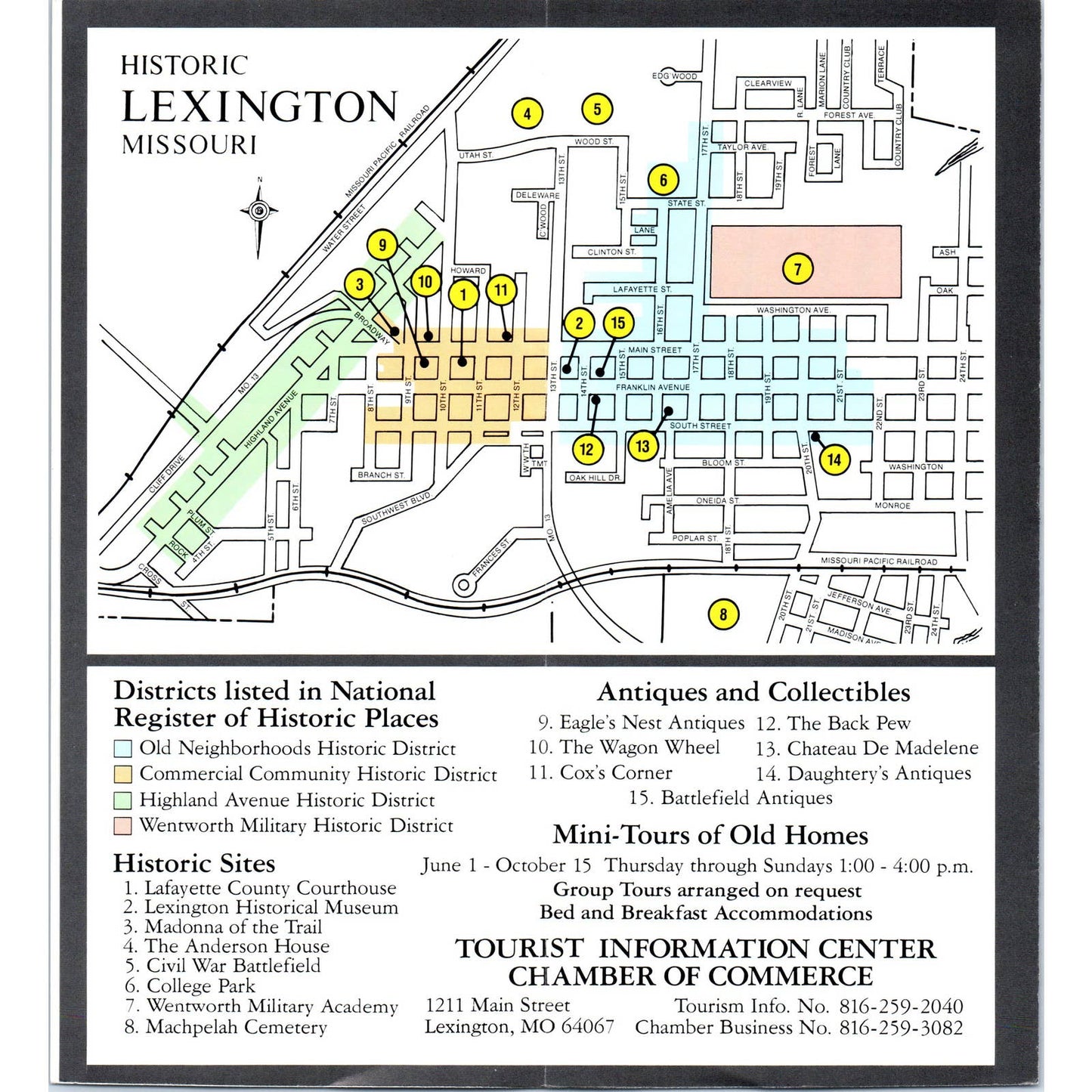 Vintage Historic Lexington Missouri Travel Fold Out Map & Brochure AD7