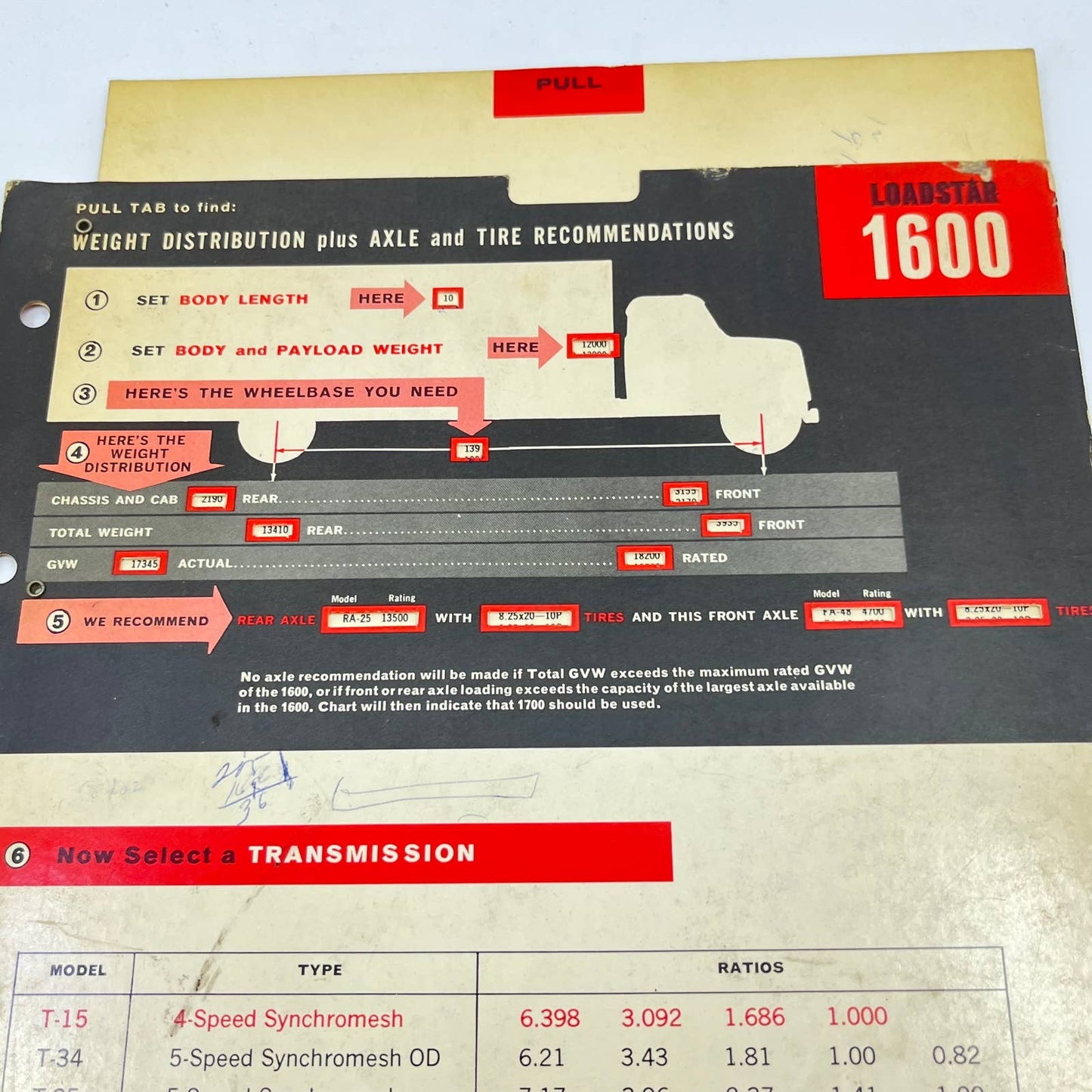 1963 IH Loadstar 1600/1700 Tractor Selector Weight Distribution Calculator TF8