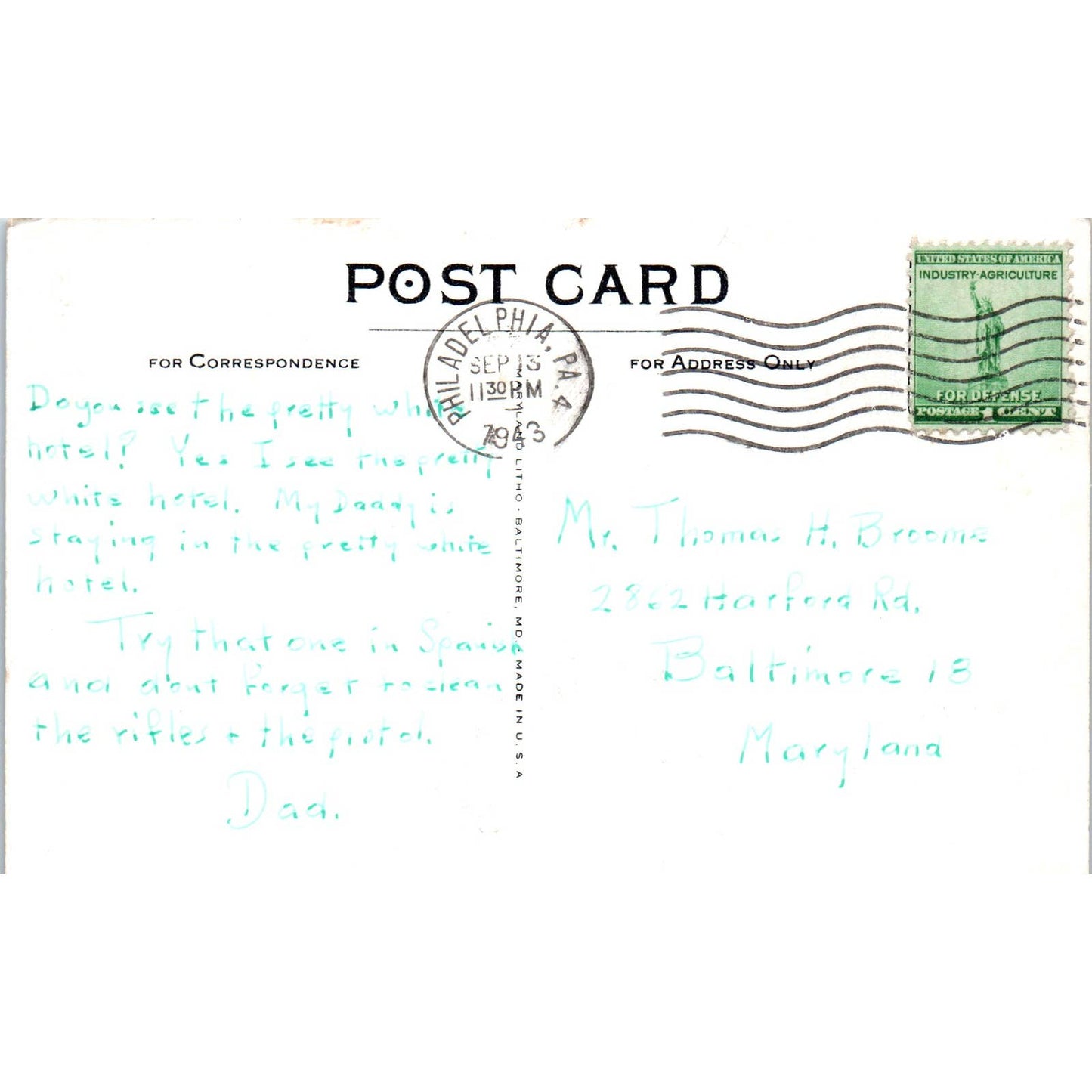 Vintage Postcard Rob Morris Hotel Parkway Philadelphia PA TI1-1