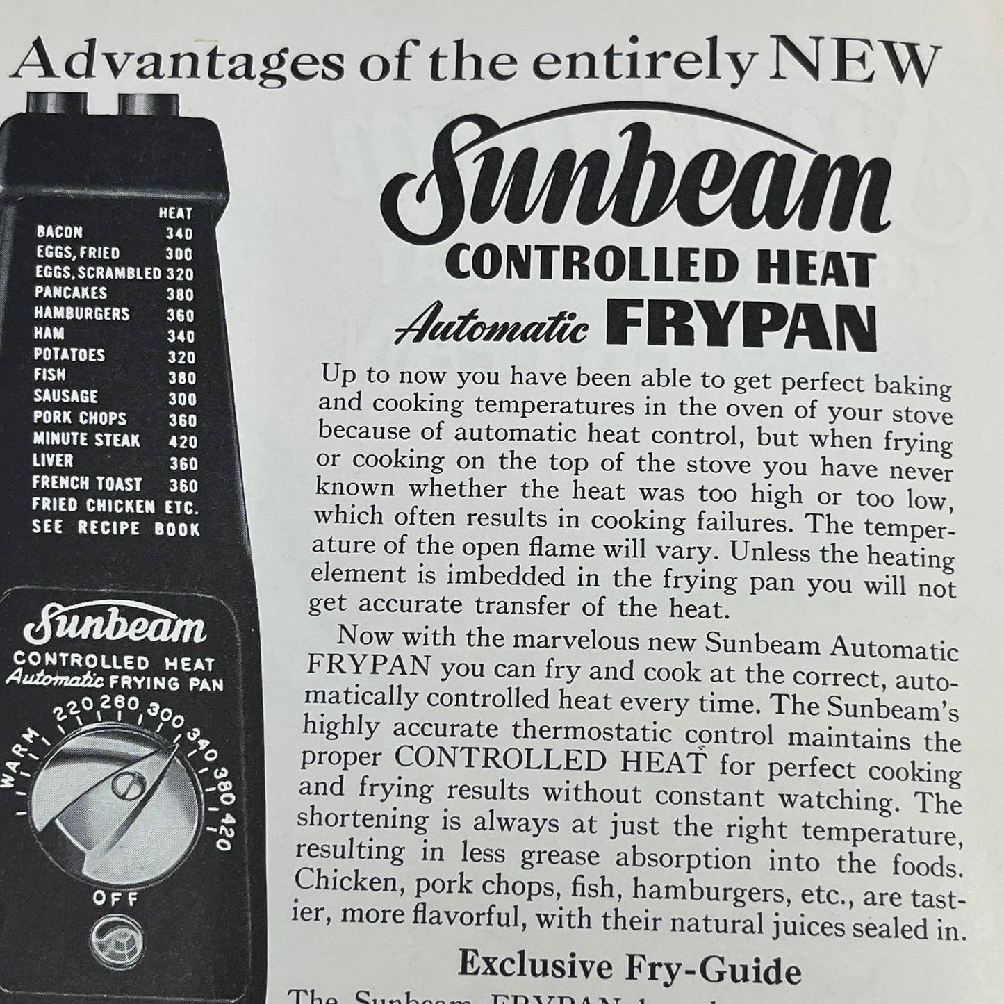 1953 Sunbeam Controlled Heat Automatic Frypan Manual Cookbook w/ Inserts TG6