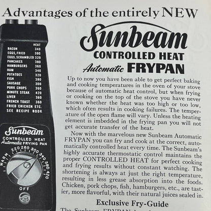 1953 Sunbeam Controlled Heat Automatic Frypan Manual Cookbook w/ Inserts TG6