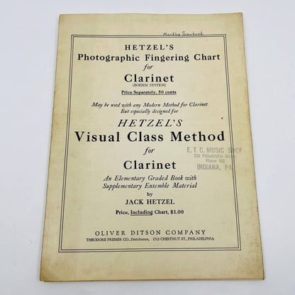 1936 Hetzel’s Photographic Fingering Chart for Clarinet Boehm System M1