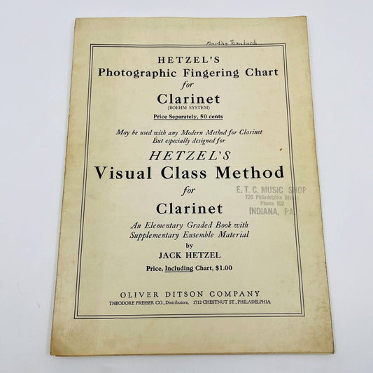 1936 Hetzel’s Photographic Fingering Chart for Clarinet Boehm System M1