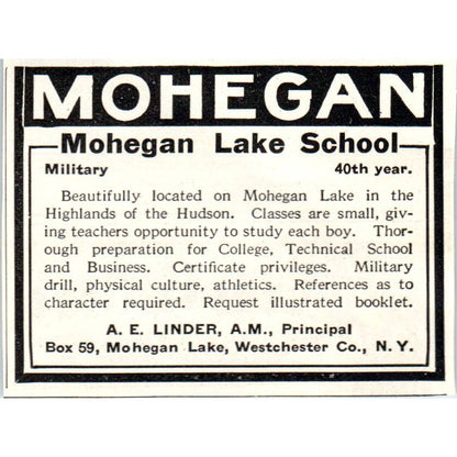 c1920 Harper's Magazine Ad - Mohegan Lake School A.E. Linder Westchester NY EA3