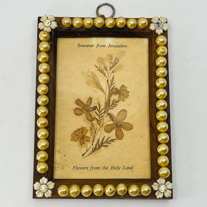 1960s Souvenir Dried Flowers From Jerusalem Olivewood Frame 4x5” A. Klein SB5