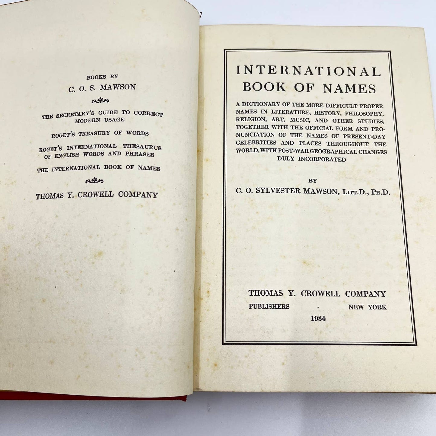 International Book Of Names Hardcover Book 1933 Sylvester Mawson TF4