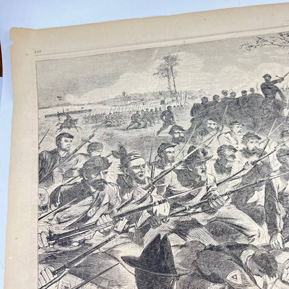 1862 Civil War Harper’s Weekly Engraving Print Union Bayonet Charge FL1