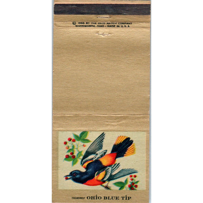 1955 Ohio Blue Tip Oriole Bird Collectible Advertising Matchbook Cover MM10-3