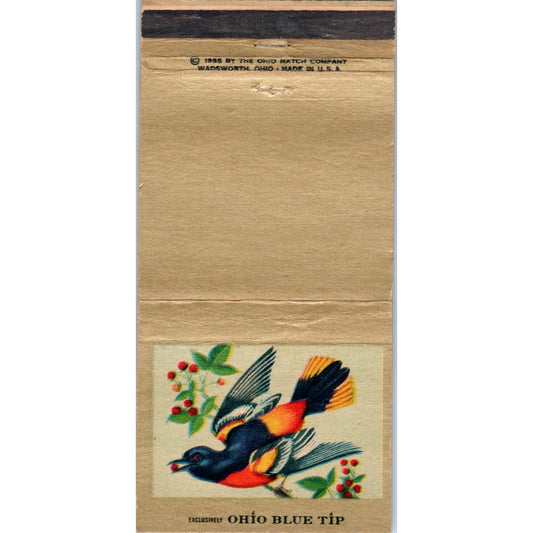 1955 Ohio Blue Tip Oriole Bird Collectible Advertising Matchbook Cover MM10-3
