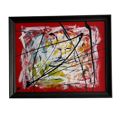 Original Framed Abstract Art Painting 16x29" Spicy Michelada With COA