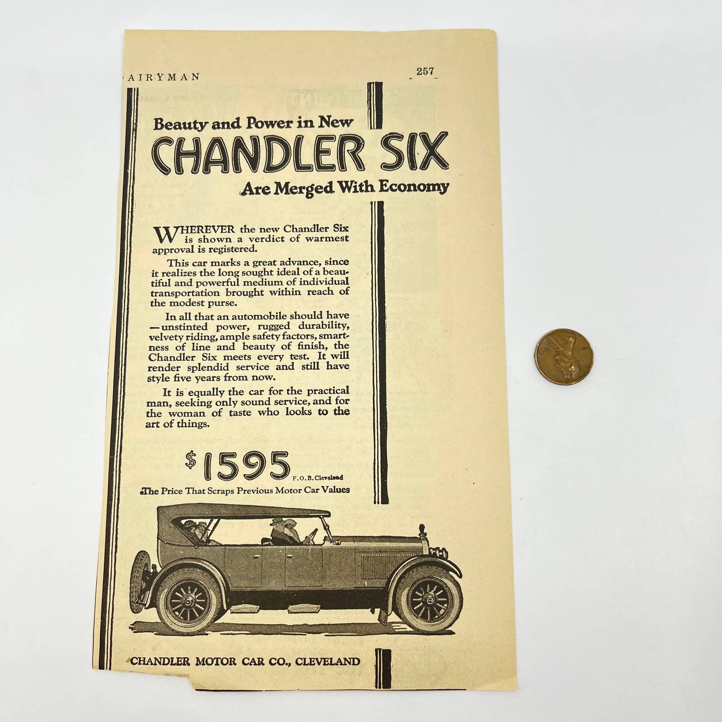 c1920 Chandler Six Motor Car Automobile Ad Cleveland OH AA8