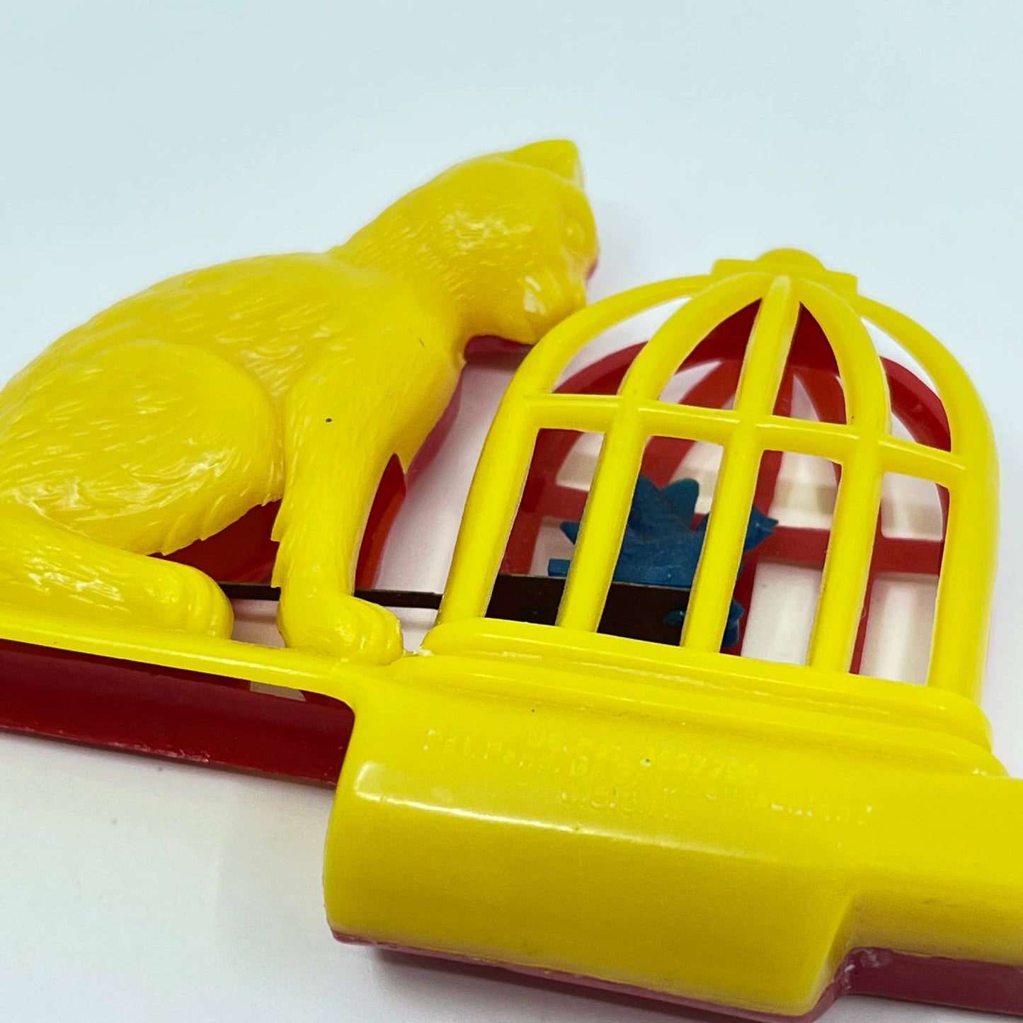 Vintage Yellow and Red Plastic Cat &  Bird Cage Slide Whistle West Germany TE1