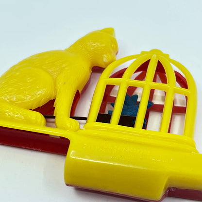 Vintage Yellow and Red Plastic Cat &  Bird Cage Slide Whistle West Germany TE1