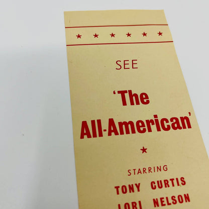 1953 The All American Movie Tony Curtis Advertising Bookmark Flyer SC1