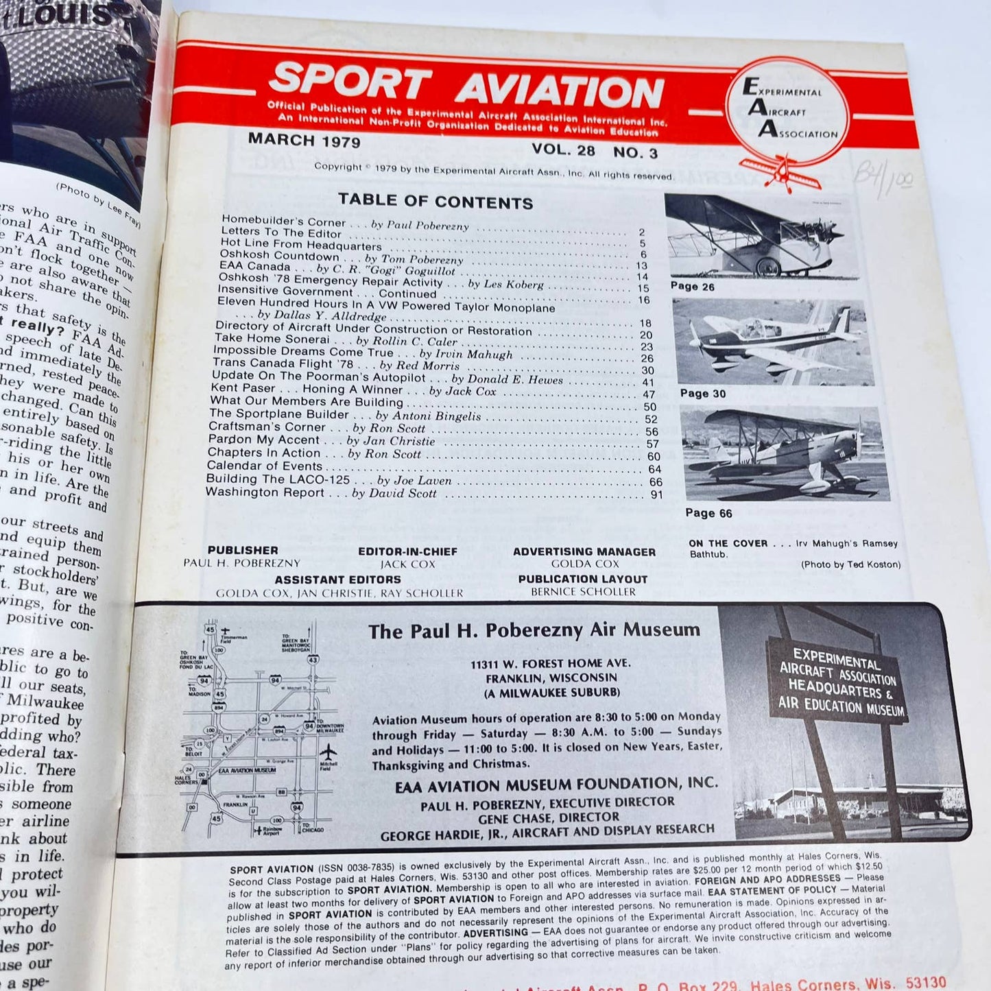 Sport Aviation Magazine March 1979 Flying Airplane Pilot EAA Magazine TC6