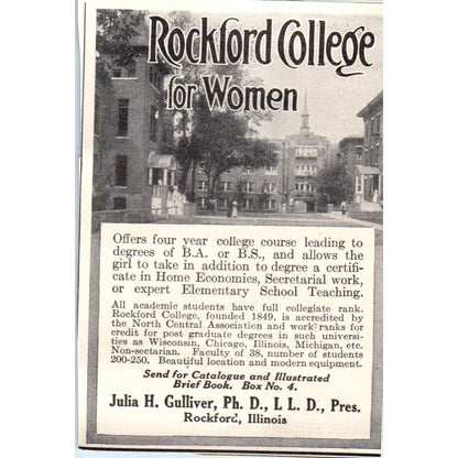 c1920 Harper's Magazine Ad Rockford College for Women Julia H. Gulliver IL EA3-4