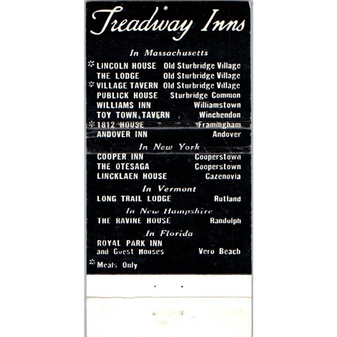 Treadway Inns Massachusetts Advertising Matchbook Cover SA1-M6