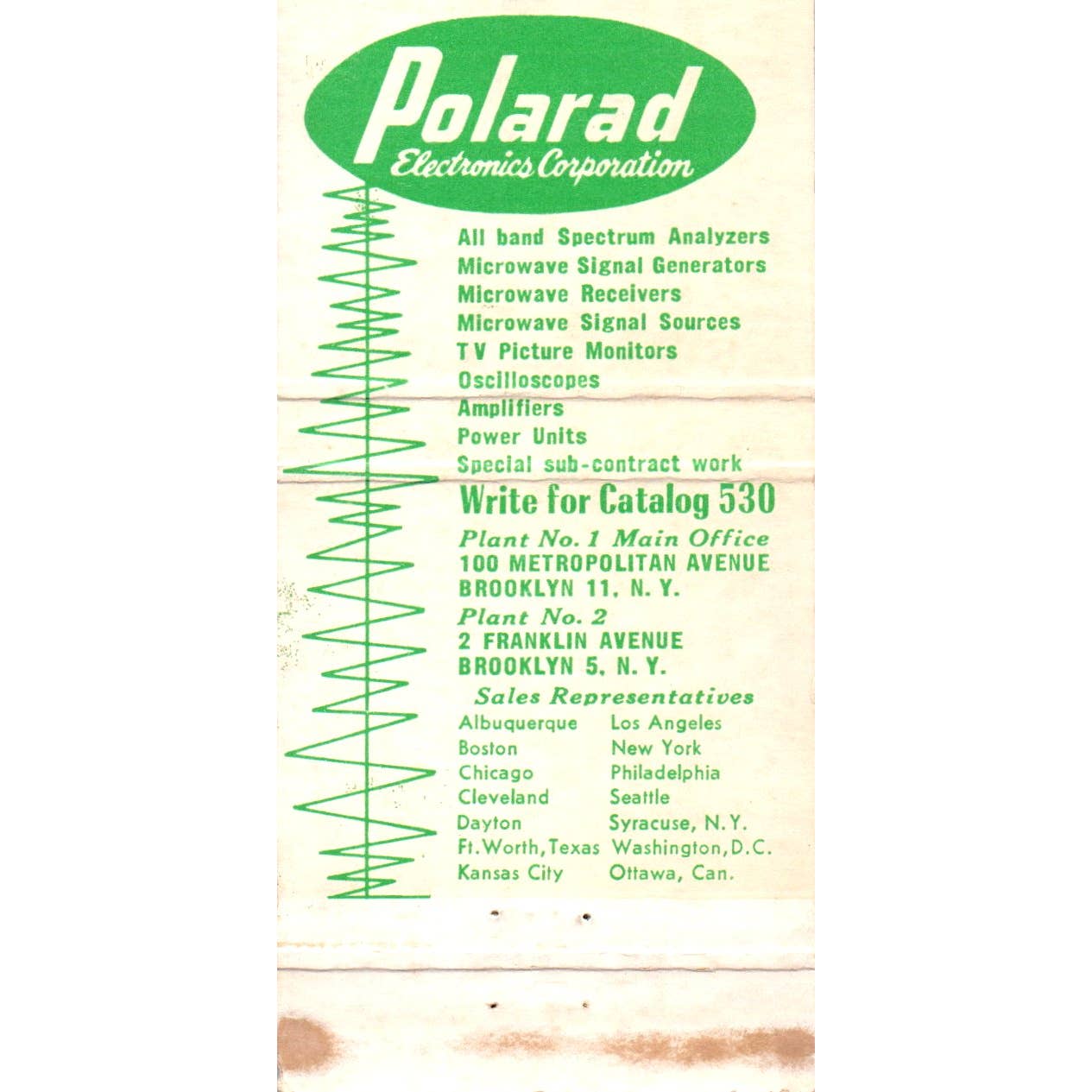 Polarad Electronics Corporation Advertising Matchbook Cover SA1-M6