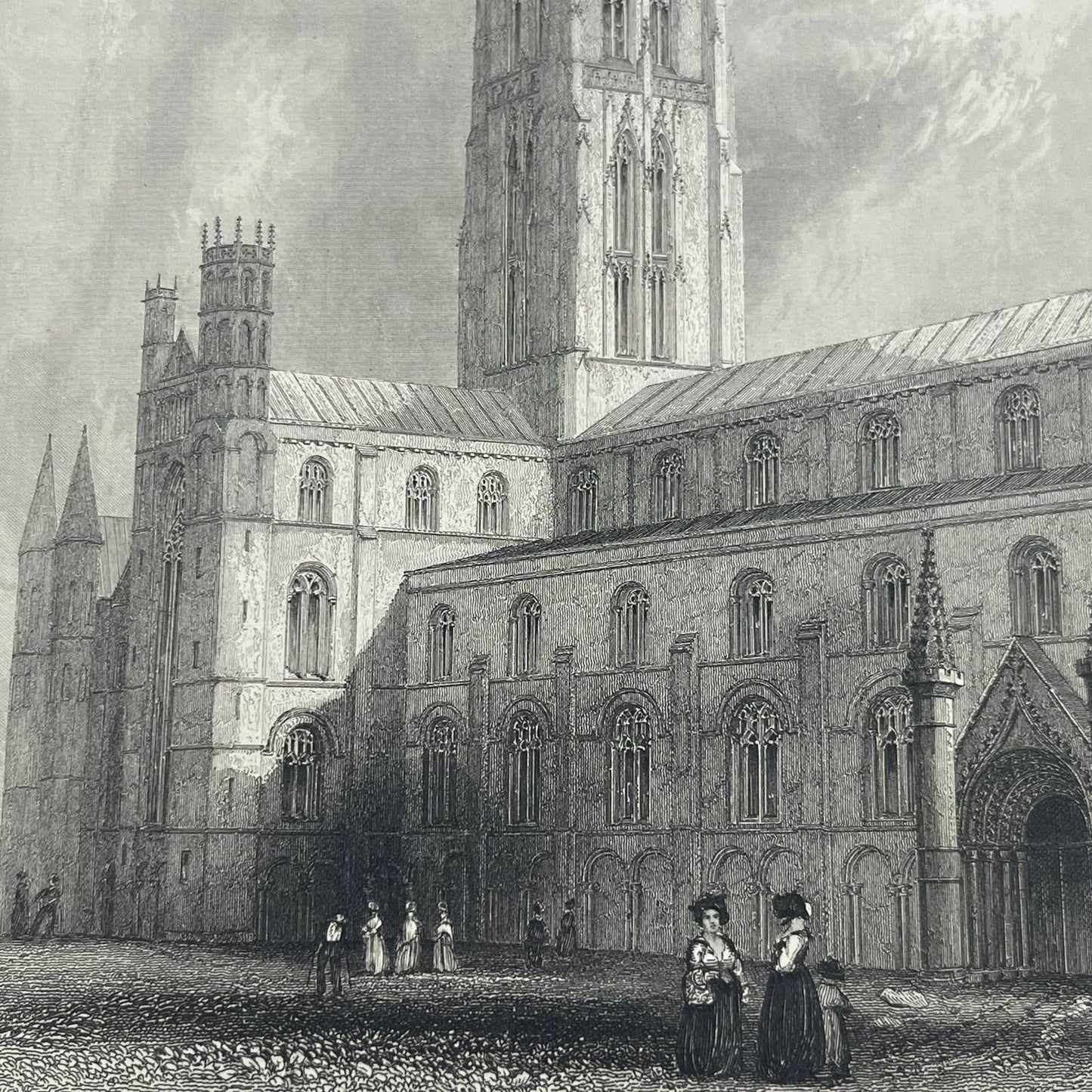 1842 Original Art Engraving Durham Cathedral, Floor Plan and Bio TG6