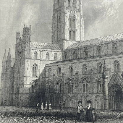 1842 Original Art Engraving Durham Cathedral, Floor Plan and Bio TG6