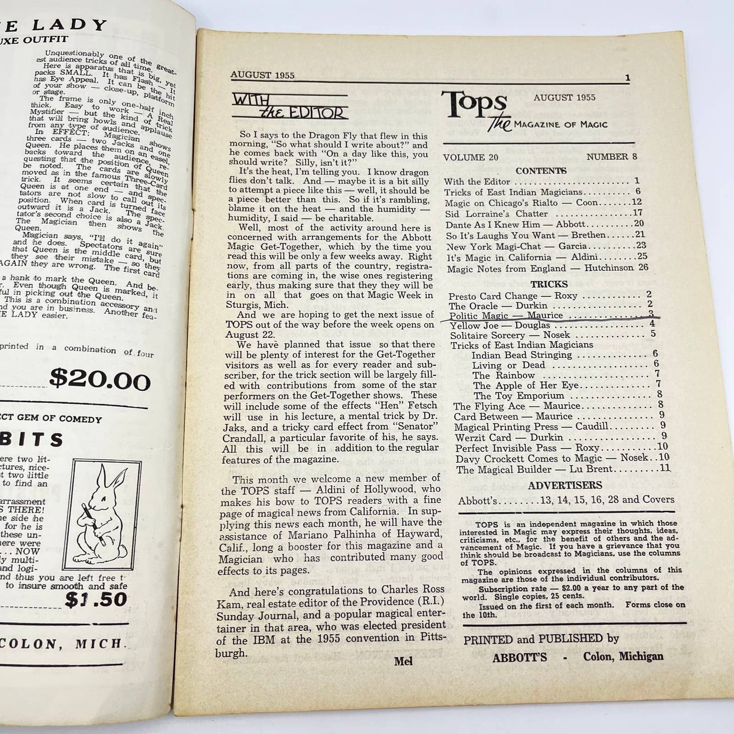 1955 Aug - Tops Magazine of Magic - Tricks Magicians TF7