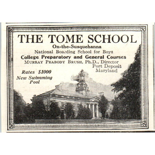 c1920 Harper's Ad - The Tome School Murray Peabody Brush Port Deposit MD EA3-1