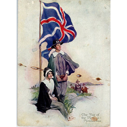The Flag of Pilgrims Plymouth 1916 Brett Lithograph 3.75x5" TK1-21