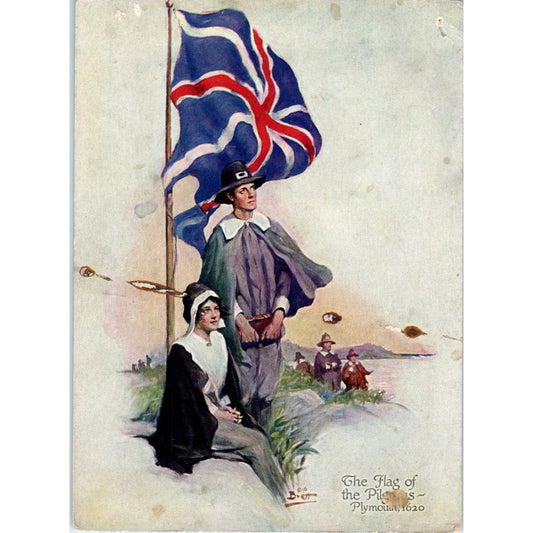 The Flag of Pilgrims Plymouth 1916 Brett Lithograph 3.75x5" TK1-21