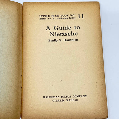 c1920 Little Blue Book No. 11 A Guide to Nietzsche Emily S. Hamblen SD3