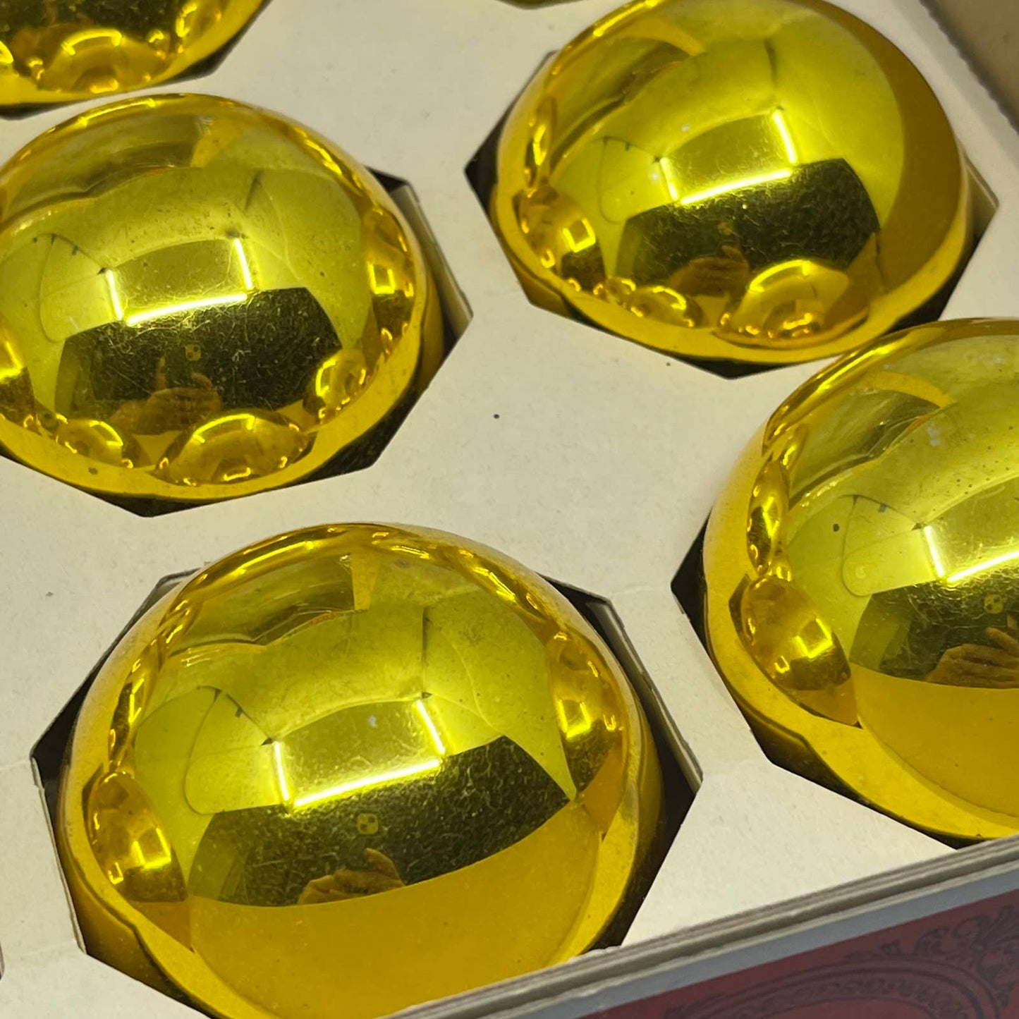 Shiny Brite 12 Vintage 2 5/8" Mercury Glass Ornaments Original Box Gold OT1