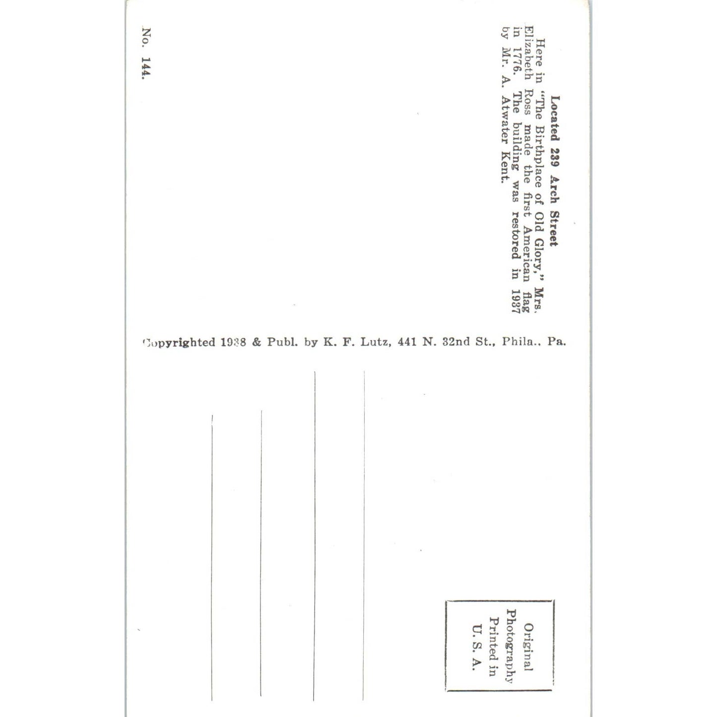 Vintage Postcard The Betsy Ross House Philadelphia PA TD9-P1