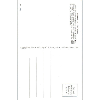 Vintage Postcard The Betsy Ross House Philadelphia PA TD9-P1