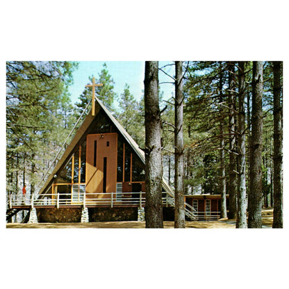 Vtg Postcard - Oak Glen Pines Christian Camp Yucaipa CA Stewart-Ball Chapel AD9