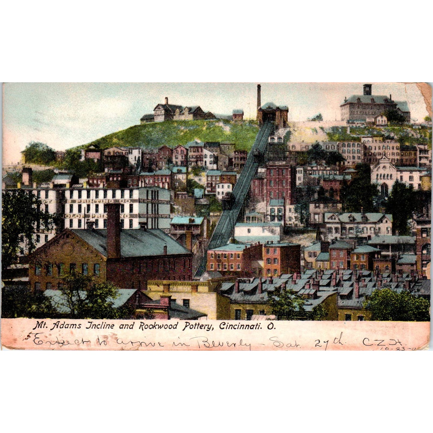 1906 Postcard Mt. Adams Incline & Rookwood Pottery Birds Eye View Cincinnati TD9