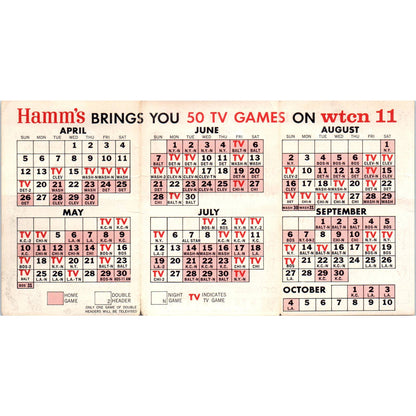 1964 Minnesota Twins Baseball Bear Hamms Pocket TV Schedule TK1-P3
