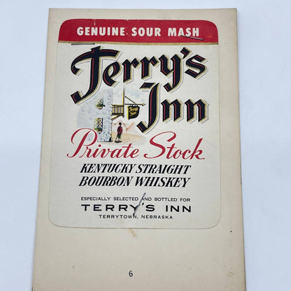 Terry’s Inn Private Stock Bourbon Whiskey Label Terrytown Nebraska