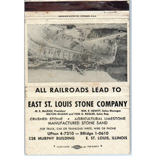 East St. Louis Stone Company Illinois Advertising Matchbook Cover SA1-M5