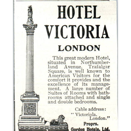 Hotel Victoria London Gordon Hotels Ltd - 1903 Original Ad TJ7-L