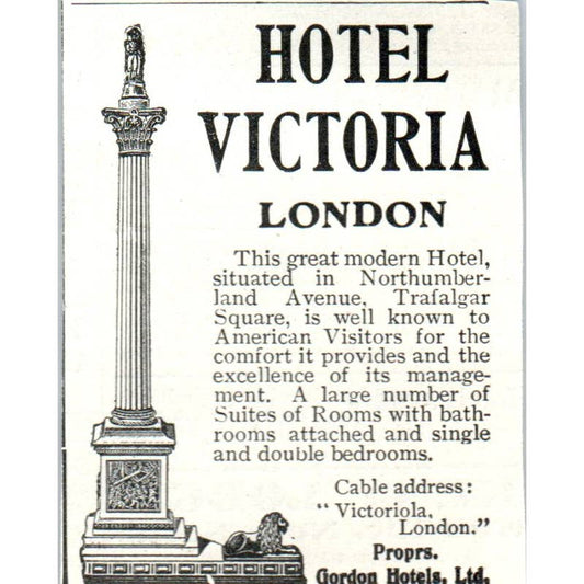Hotel Victoria London Gordon Hotels Ltd - 1903 Original Ad TJ7-L