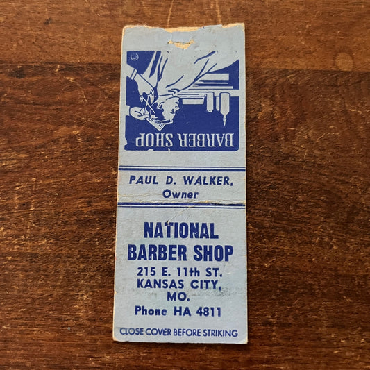 National Barber Shop Kansas City MO Advertising Matchbook Cover MM11-8