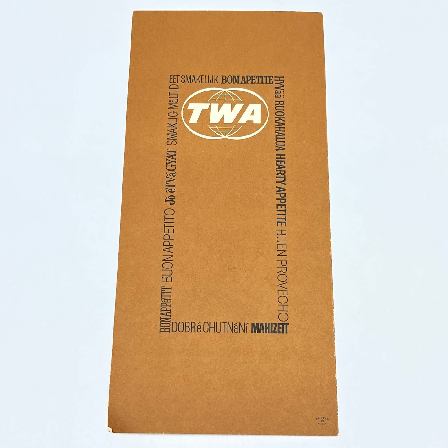 1960s TWA Airlines Dinner Menu AB8