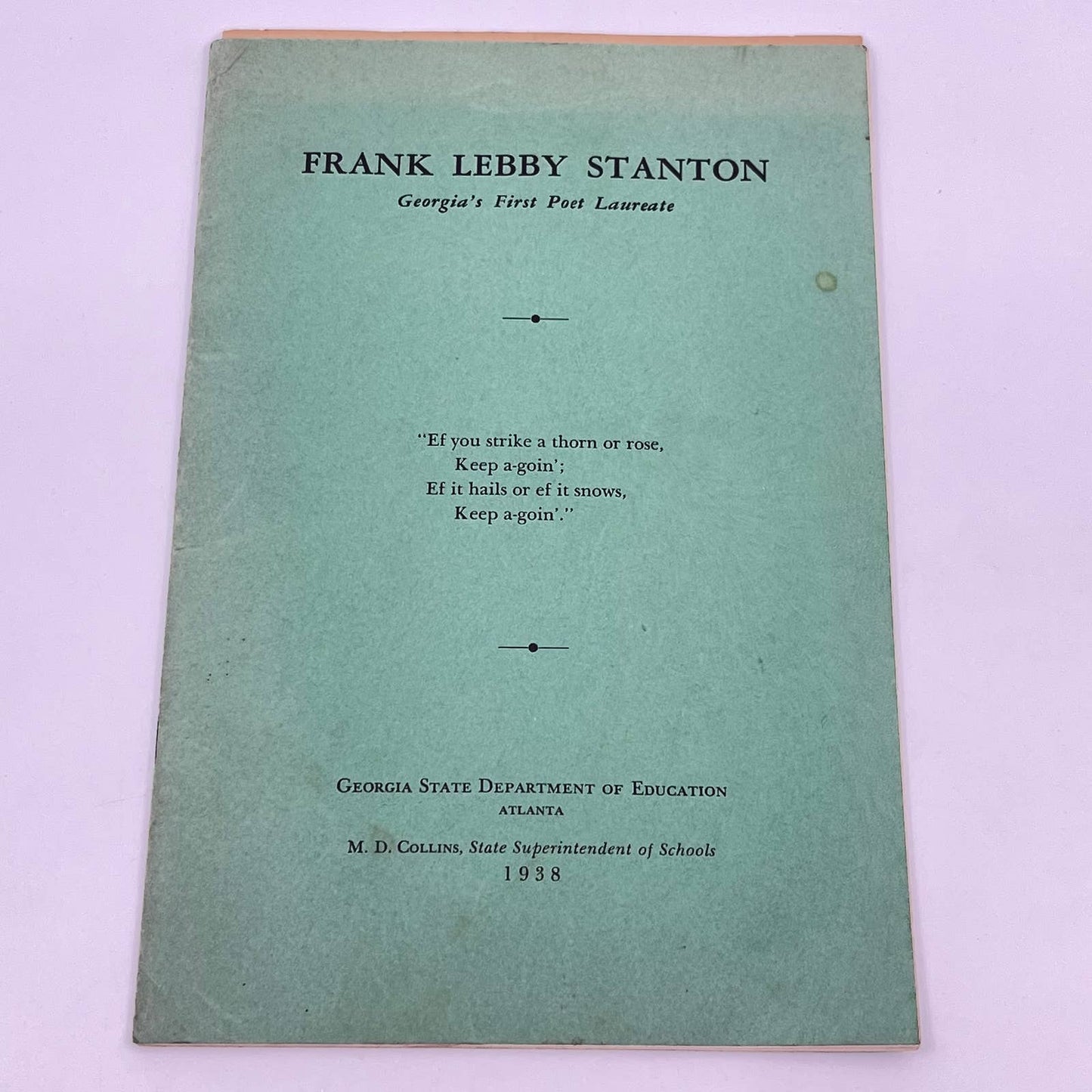 1938 Frank Libby Stanton Booklet Georgia Dept. Education Signed by W. Melton TE8