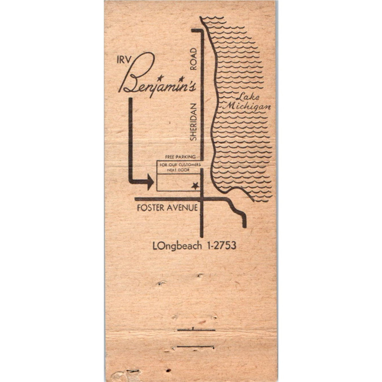 Irv Benjanims Crystal Room Cocktail Lounge Chicago Advertising Matchbook MM10-3