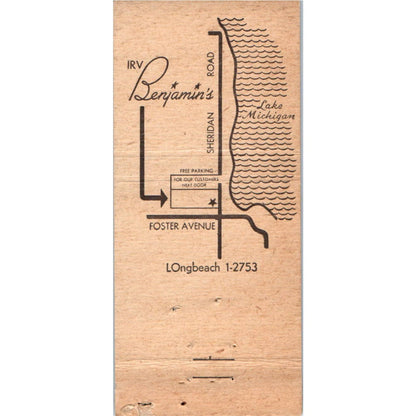 Irv Benjanims Crystal Room Cocktail Lounge Chicago Advertising Matchbook MM10-3