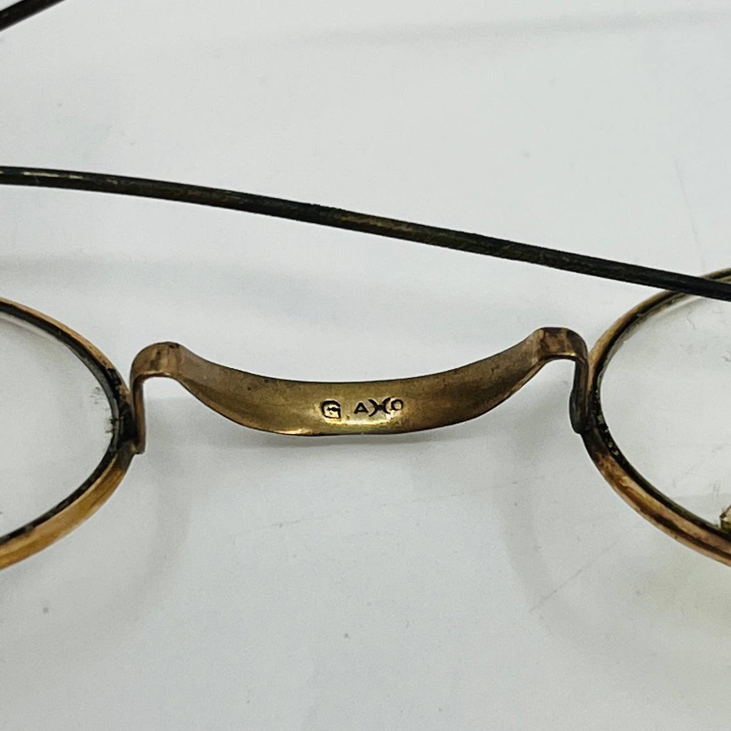 Antique 1800s Eyeglasses G. aXo Gold Tone Oval Frame Cable Arms SB8-1