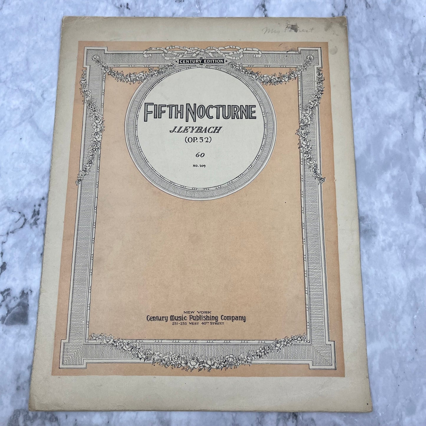 Antique Sheet Music Fifth Nocturne J. Leybach OP 52 Century Music Publishing V41-1