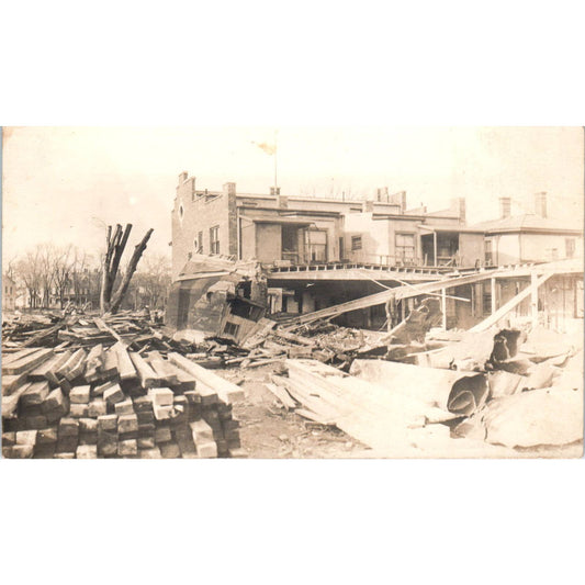 Antique RPPC Postcard Tornado Damaged Building and Fresh Build Material SE8