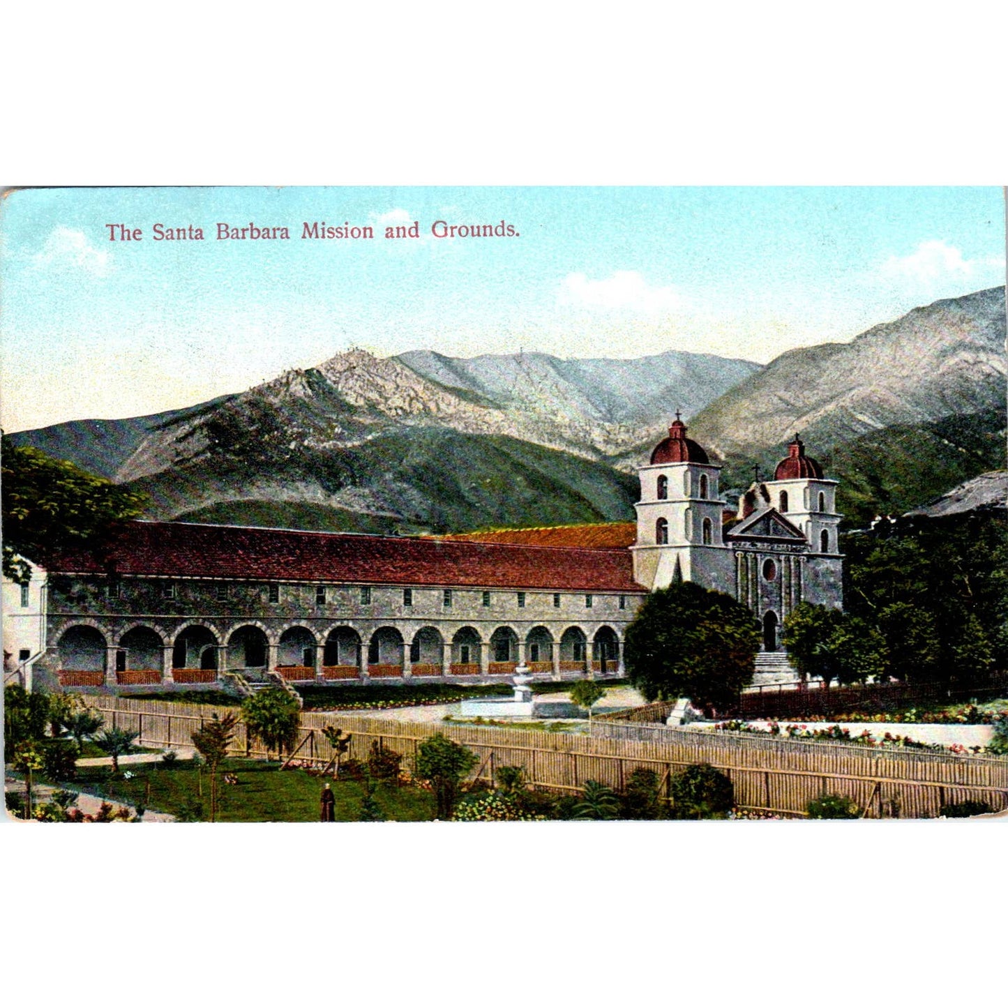 The Santa Barbara Mission and Downs 1910 Original Postcard TJ9-P2
