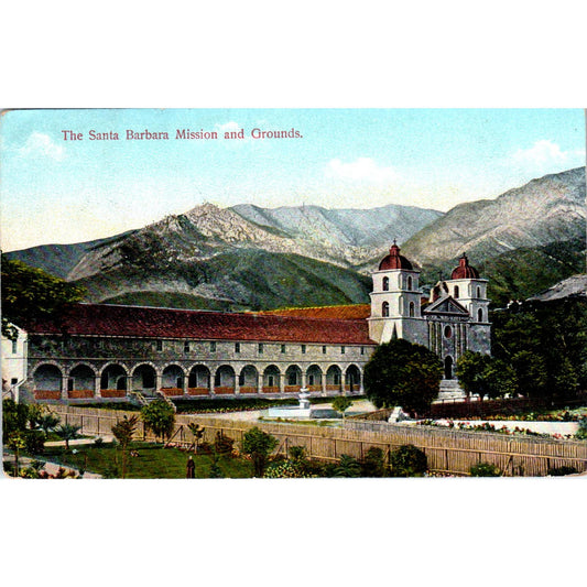 The Santa Barbara Mission and Downs 1910 Original Postcard TJ9-P2